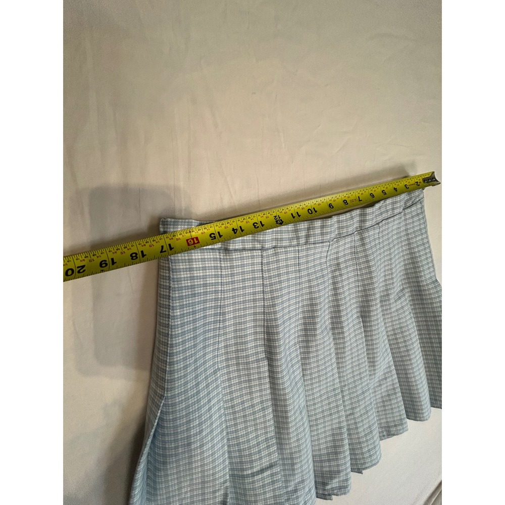 Rewind Light Blue White Plaid Pleated Mini Skirt Preppy Schoolgirl XL - Picture 7 of 7